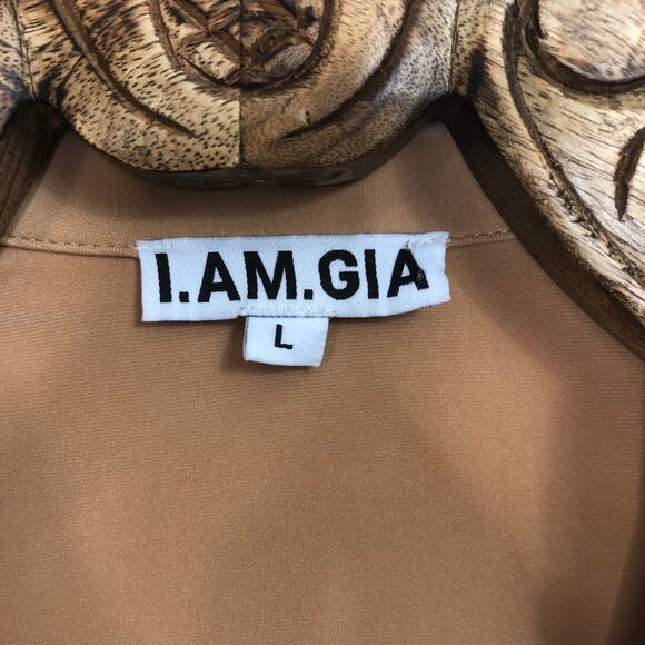 I AM GIA Renalee Floral Cutout Wrap Top Large Flare Pants Medium Set Tan - Picture 3 of 13